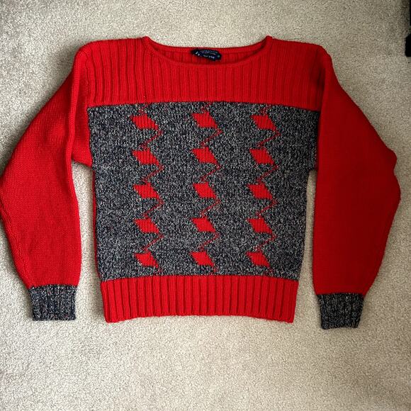 Guo For You Vintage 90s Grandpa style Blend Wool Red Sweater Size S - Picture 8 of 10
